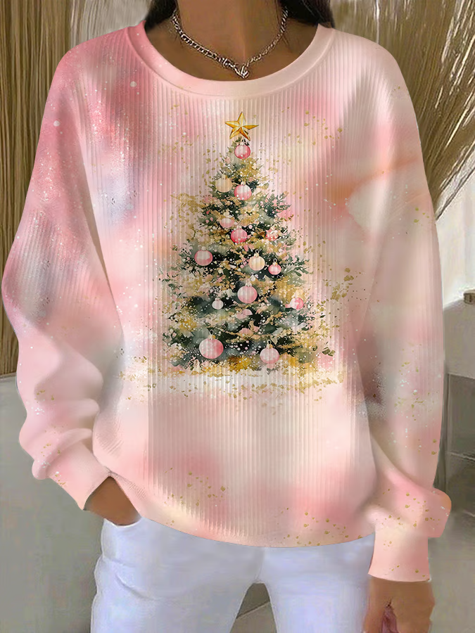 Crew Neck Printing Casual Christmas Tree Sweatshirt