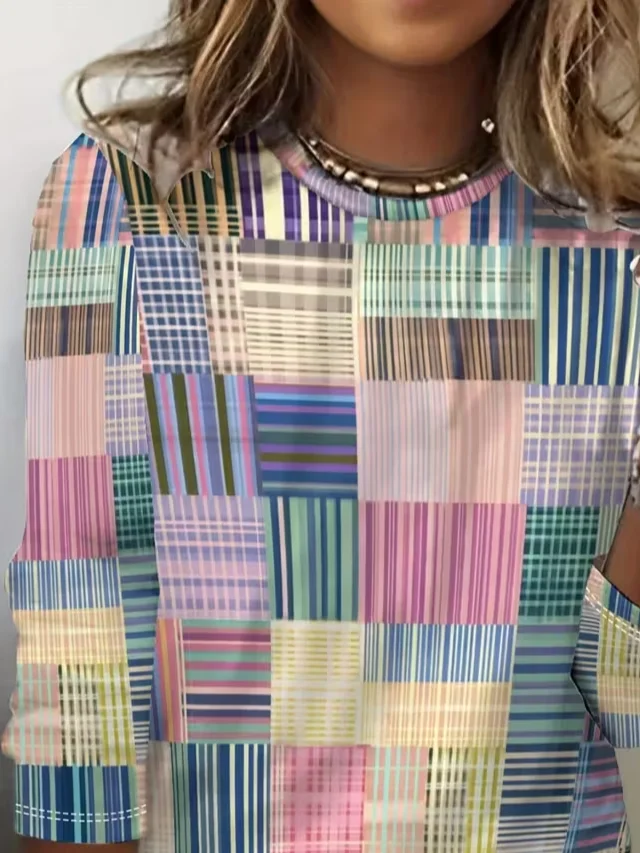 Women's Long Sleeve T-shirt Spring/Fall As Picture Abstract Printing Jersey Crew Neck Daily Going Out Casual Top