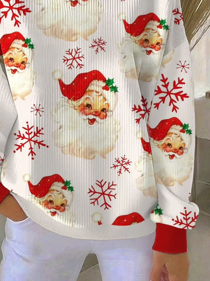 Casual Crew Neck Printing Santa Claus Sweatshirt