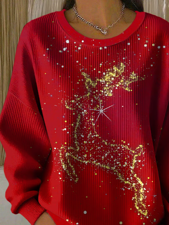 Casual Christmas Elk Printing Crew Neck Sweatshirt