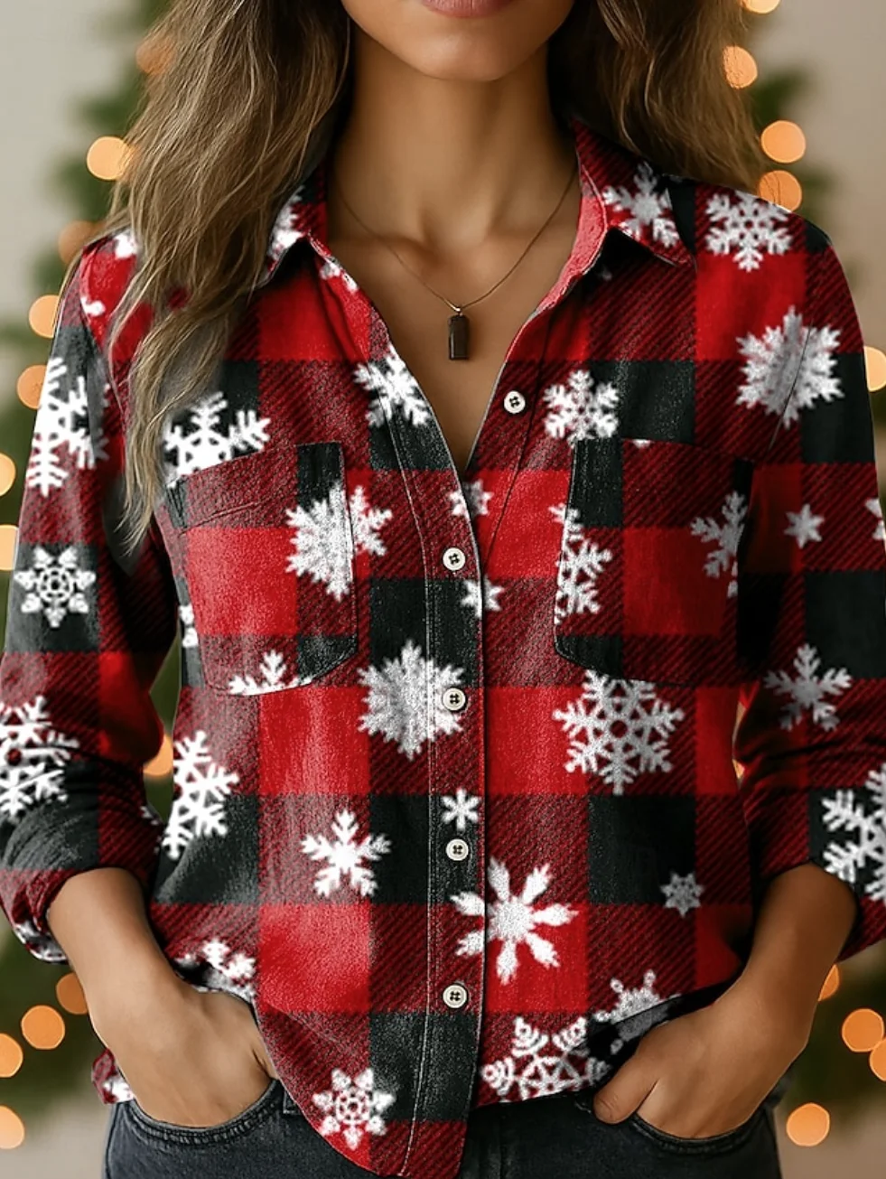 Shawl Collar Loose Casual Christmas Shirt