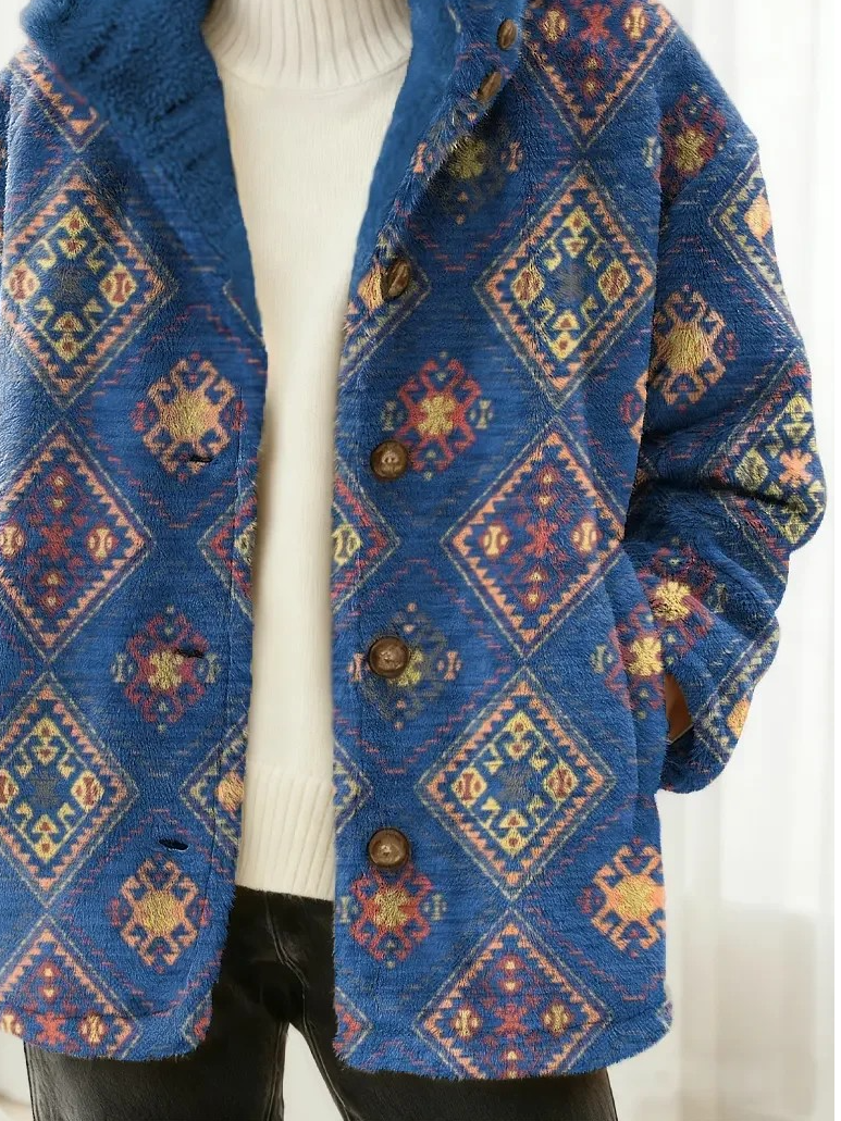 Geometric Others Boho Loose Teddy Jacket