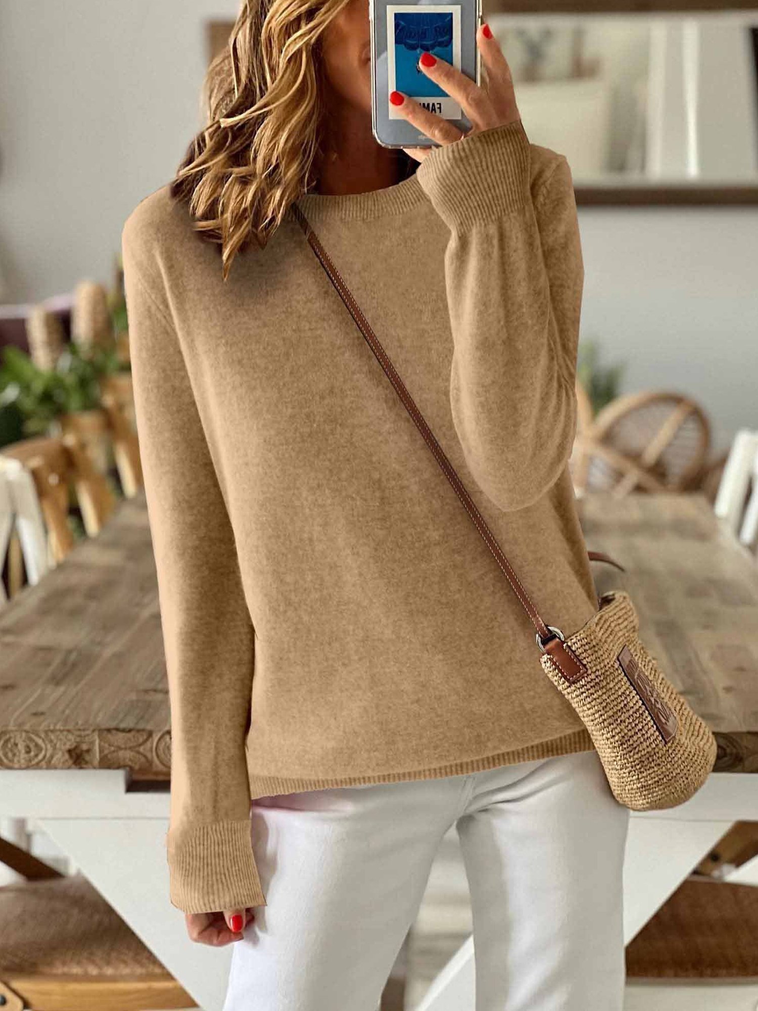 Casual Plain Crew Neck Sweater