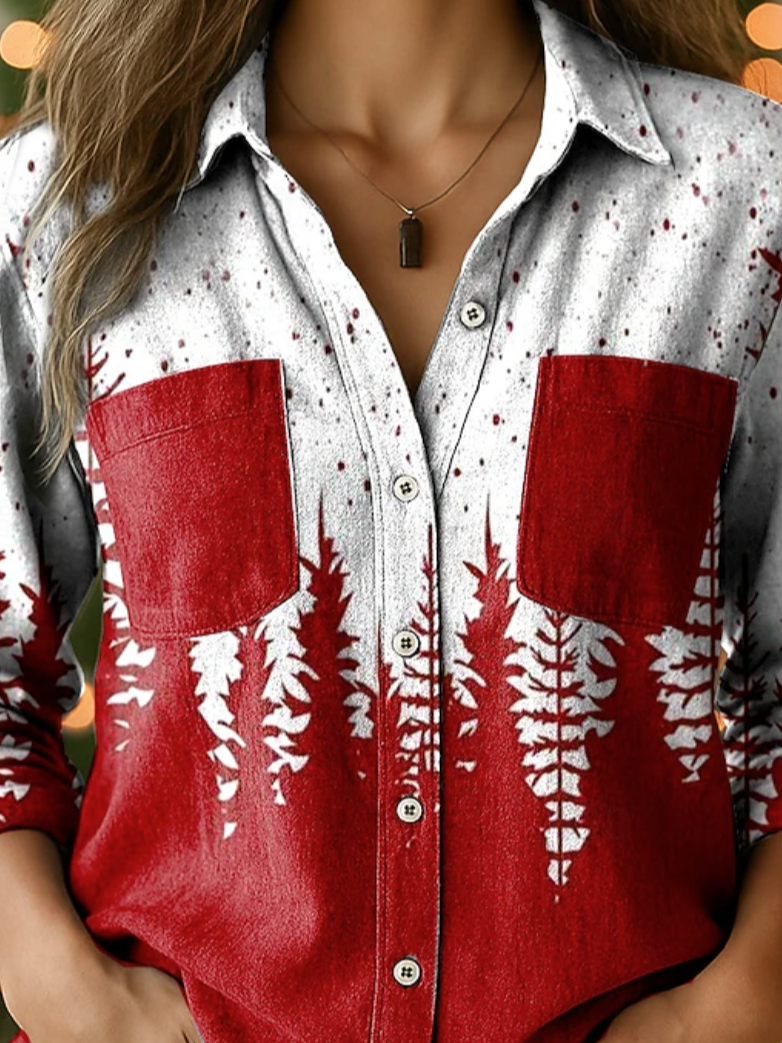 Loose Vintage Shawl Collar Christmas Shirt