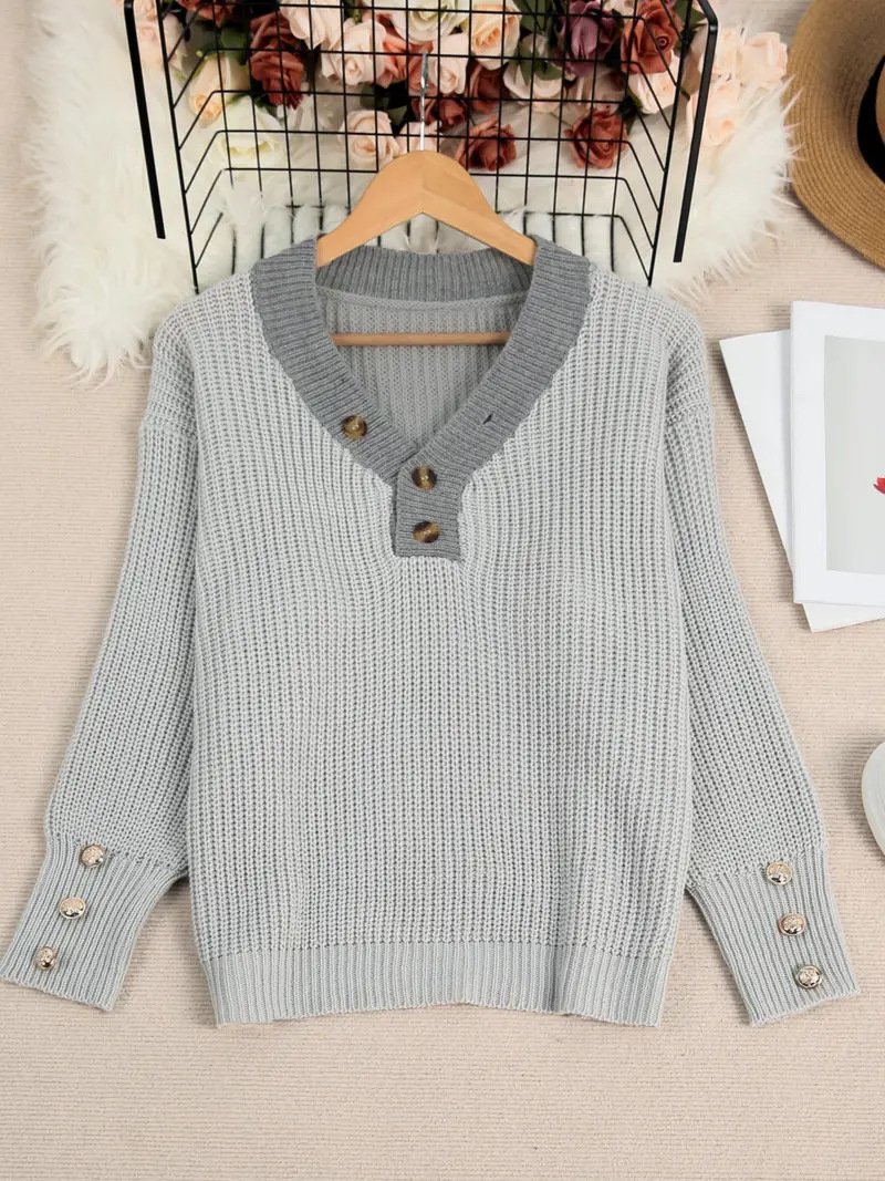 Lady Romance V Neck Loose Acrylic Sweater