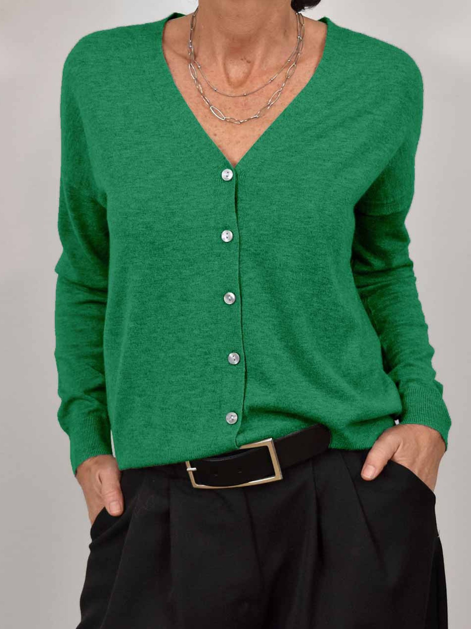 Casual Plain V Neck Cardigan