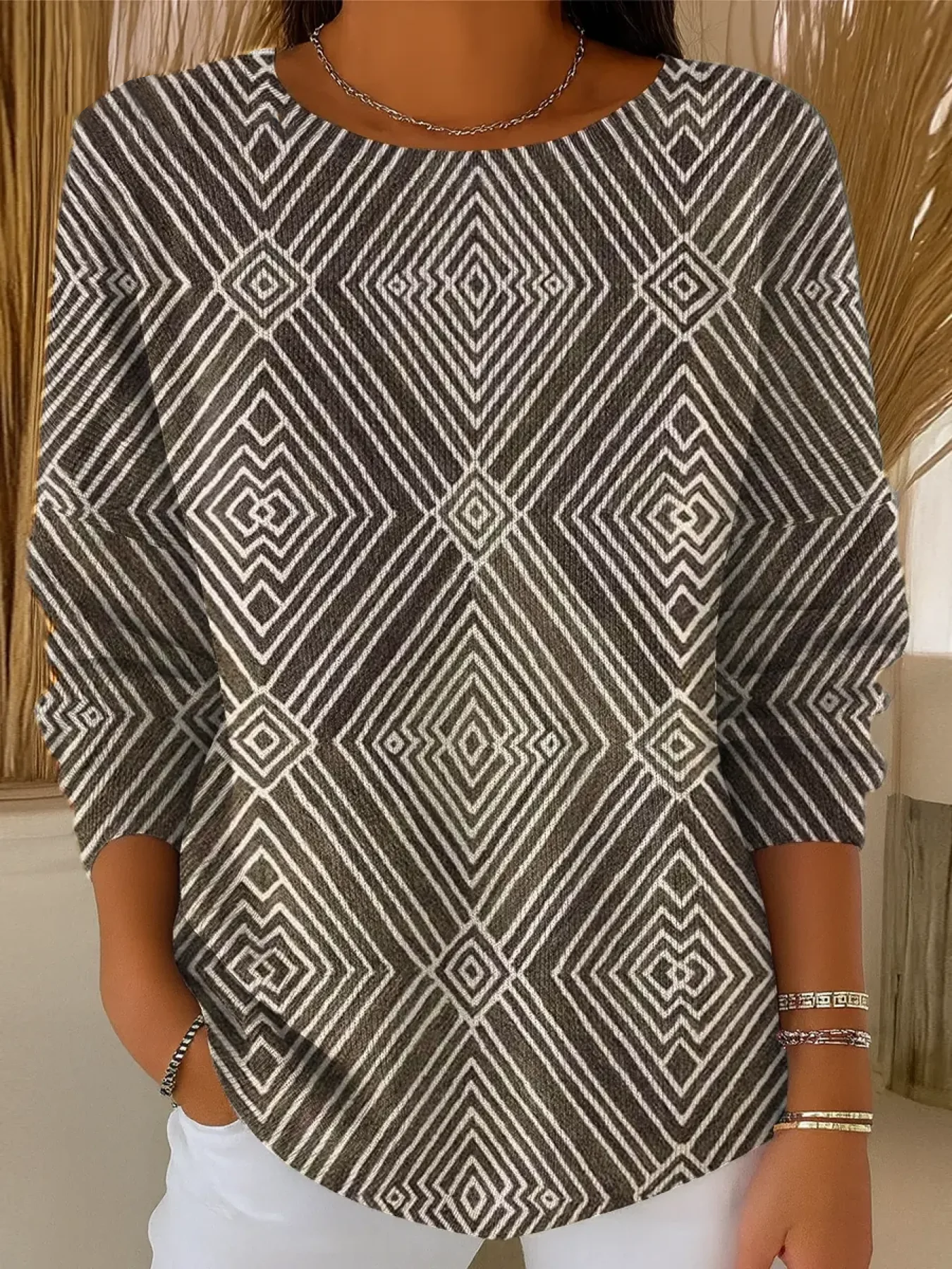 Casual Regular Fit Printing Crew Neck Sweater