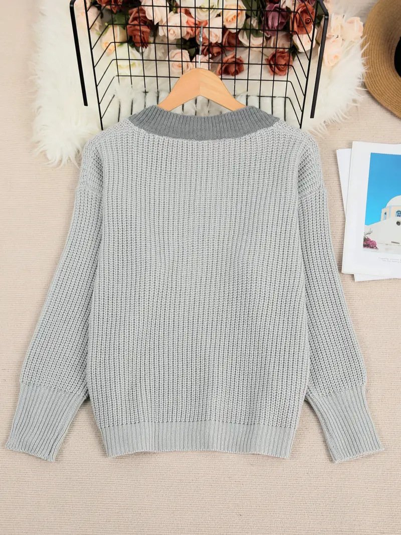 Lady Romance V Neck Loose Acrylic Sweater