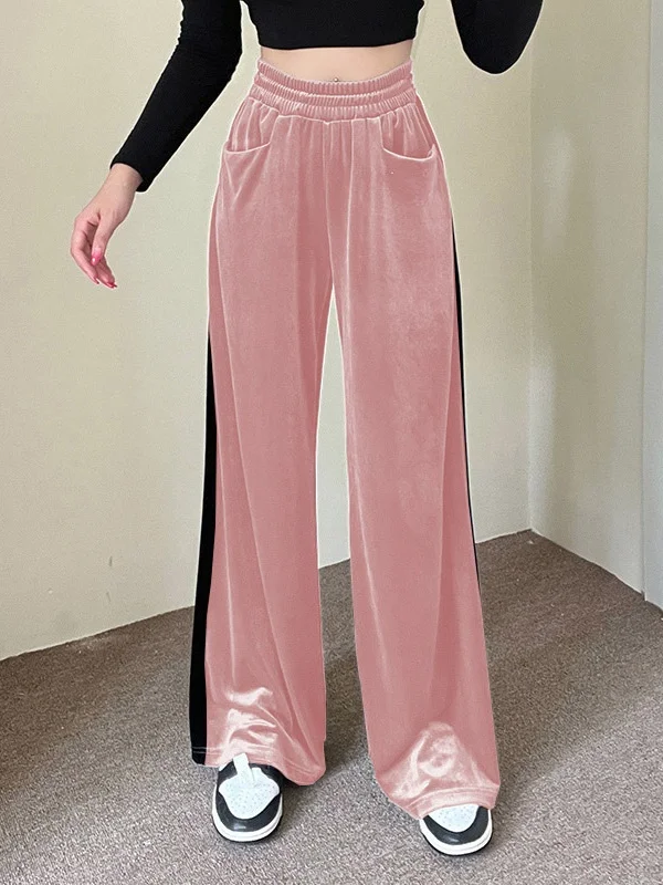 Women's  Elastic Waist H-Line Wide Leg Pants Daily Going Out Pants Pink Casual Split Joint Plain Spring/Fall Pants
