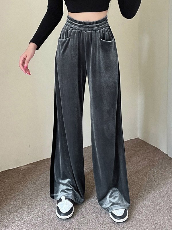 Women's  Elastic Waist H-Line Wide Leg Pants Daily Going Out Pants Pink Casual Split Joint Plain Spring/Fall Pants