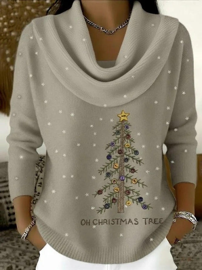 Regular Fit Christmas Cowl Neck Casual Sweater