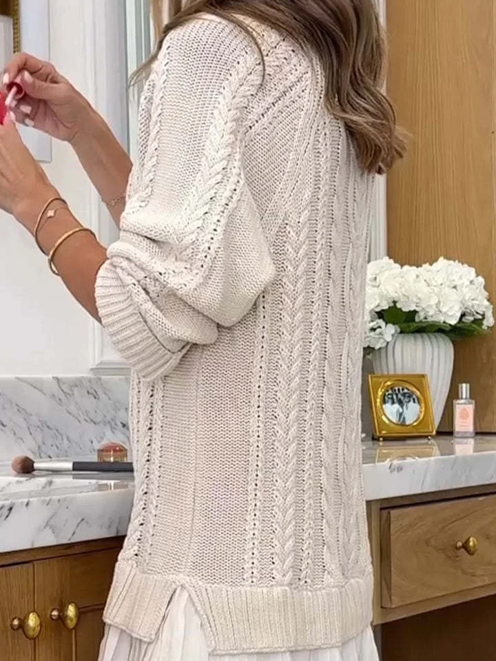 Women's Long Sleeve Autumn Pink Geometric Split Joint Crew Neck Daily Going Out Sexy Mini A-Line Sweater Dress