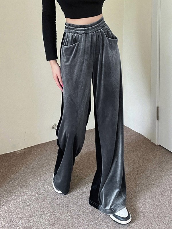 Women's  Elastic Waist H-Line Wide Leg Pants Daily Going Out Pants Pink Casual Split Joint Plain Spring/Fall Pants