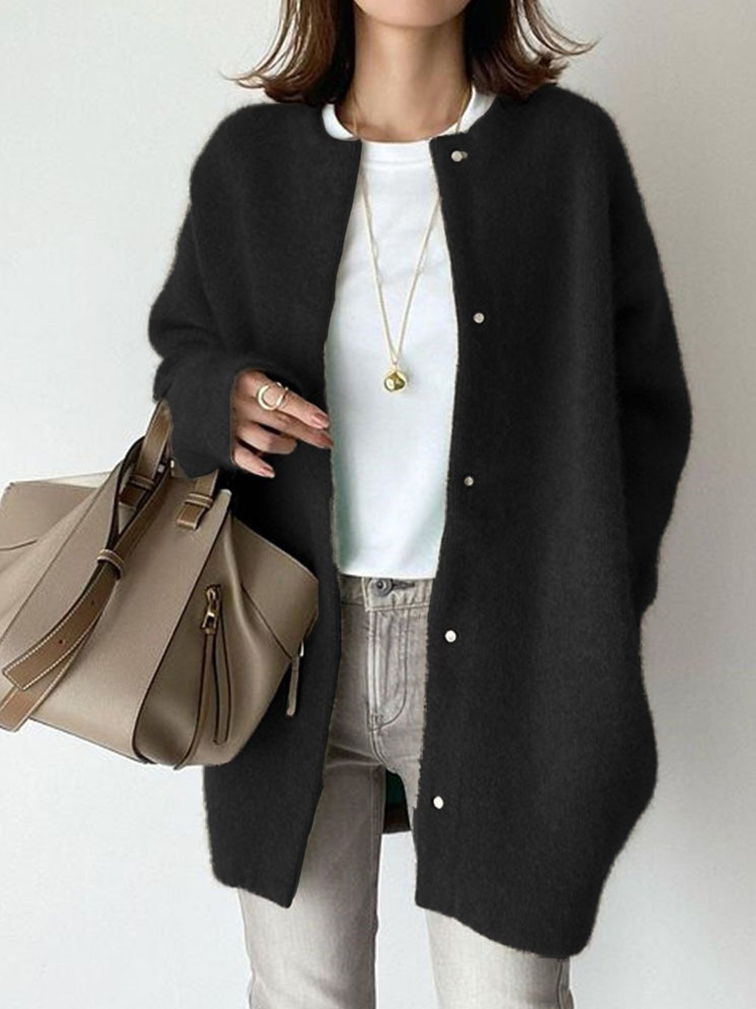 Urban Plain Crew Neck Coat