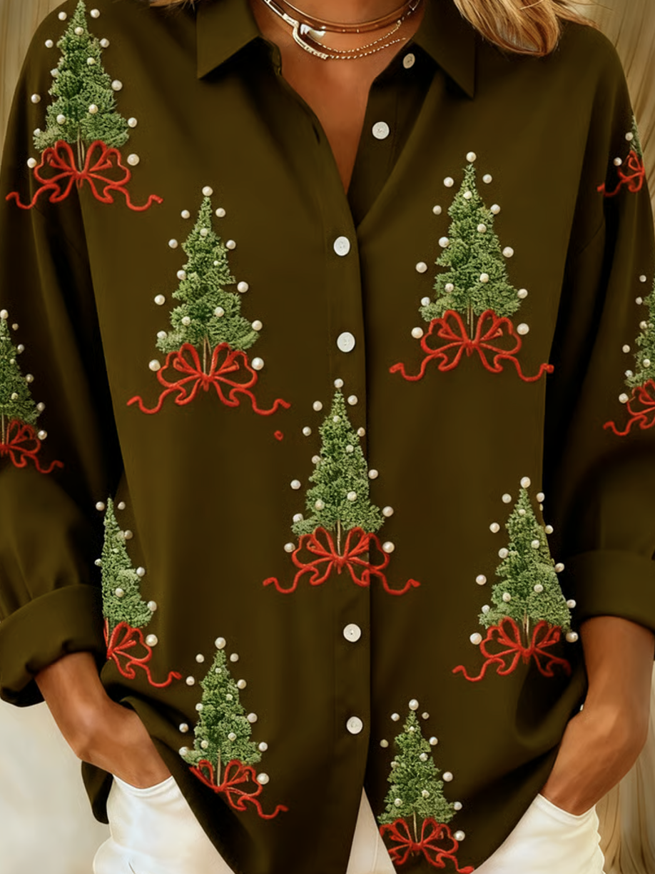Christmas Loose Shawl Collar Casual Shirt