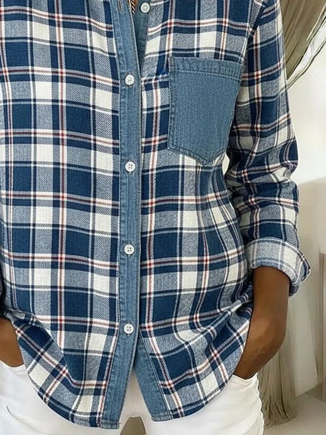 Vintage Loose Shawl Collar Plaid Shirt