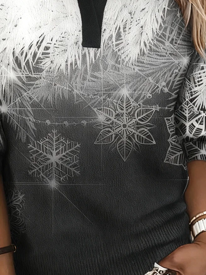 Gradient Pattern Shawl Collar Simple Sweater