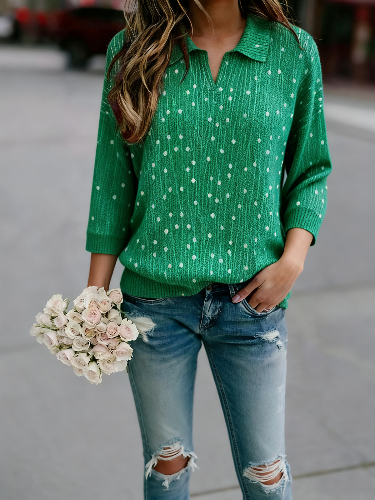 Shawl Collar Loose Simple Geometric Sweater