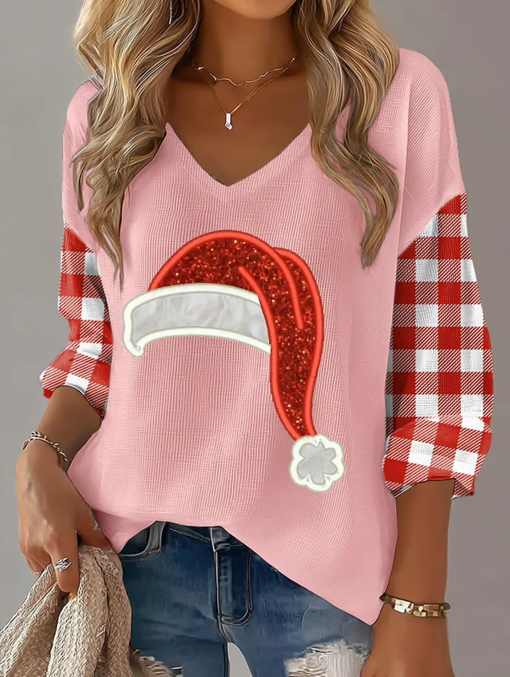 V Neck Christmas Simple Knit Top