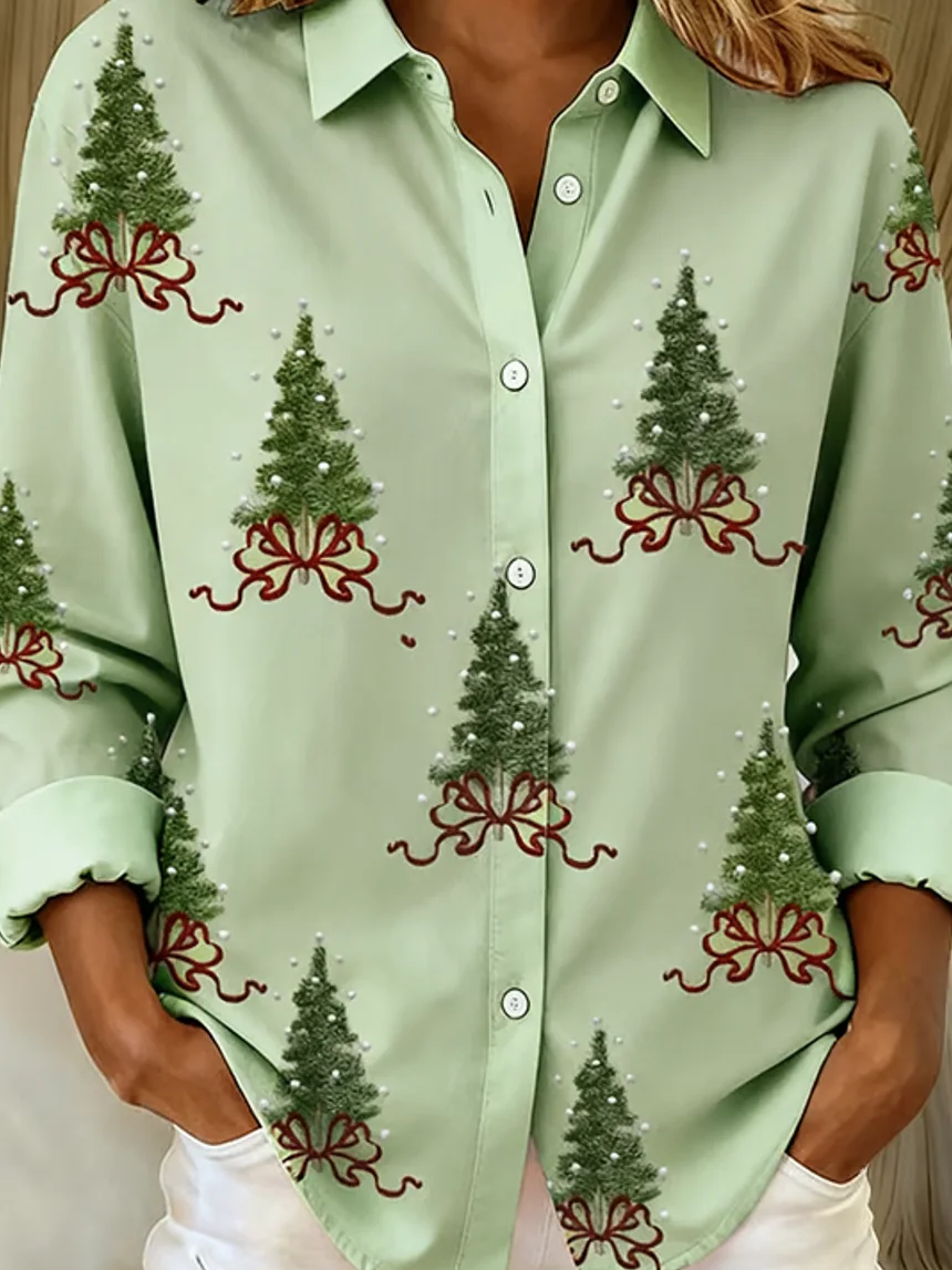 Christmas Loose Shawl Collar Casual Shirt
