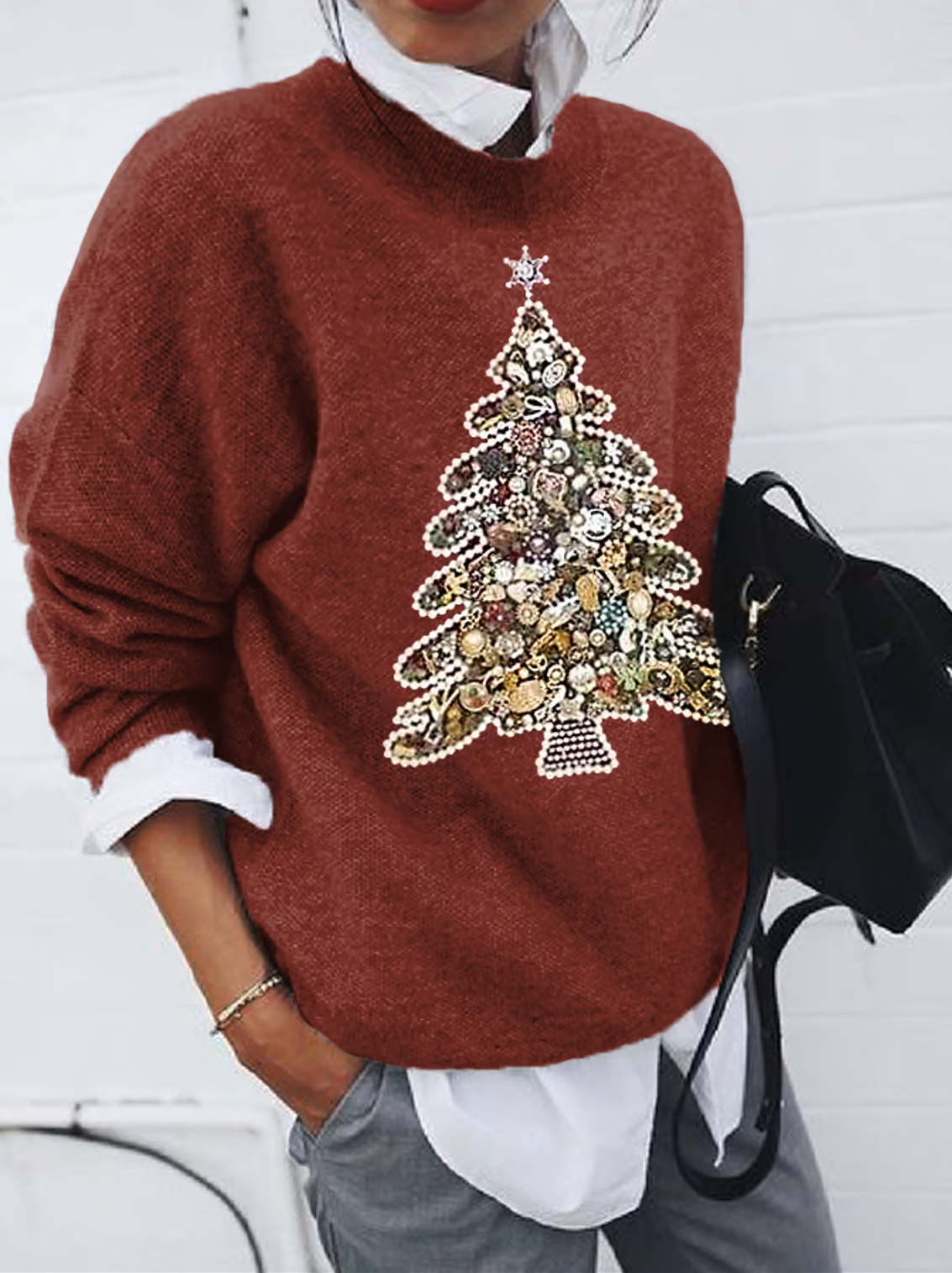 Christmas Tree Casual Loose Imitation Cashmere Sweater