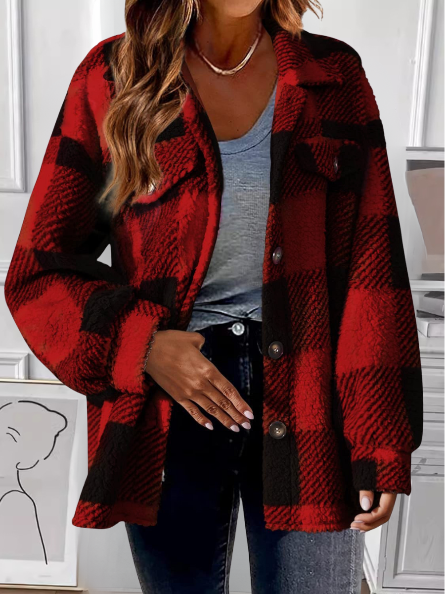 Casual Printing Shawl Collar Plaid Jacket