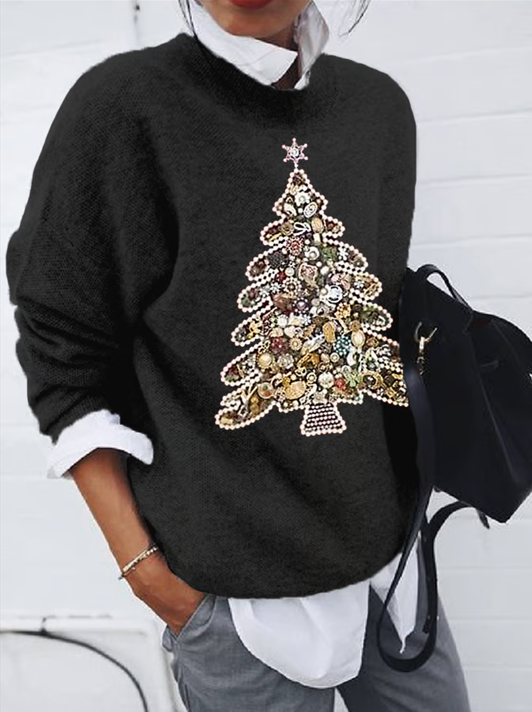 Christmas Tree Casual Loose Imitation Cashmere Sweater