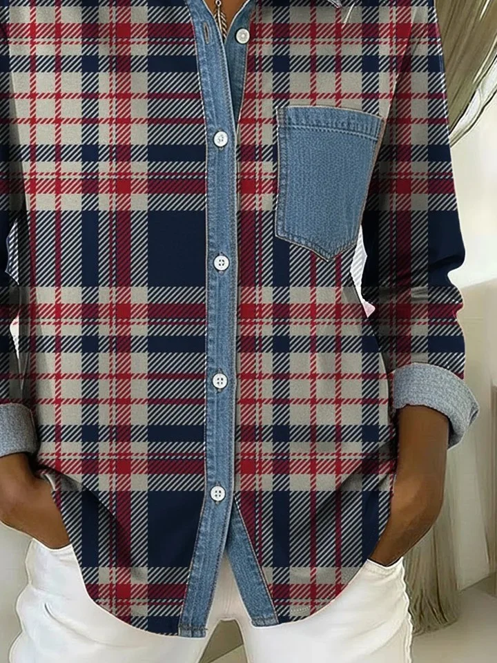 Casual Loose Plaid Shawl Collar Shirt