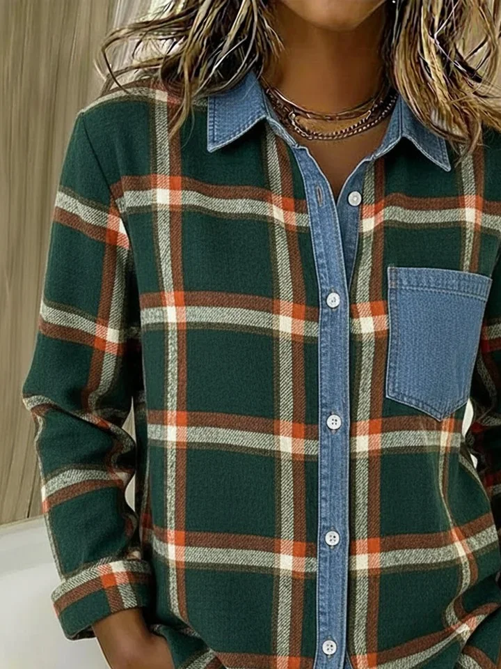 Vintage Loose Shawl Collar Plaid Shirt