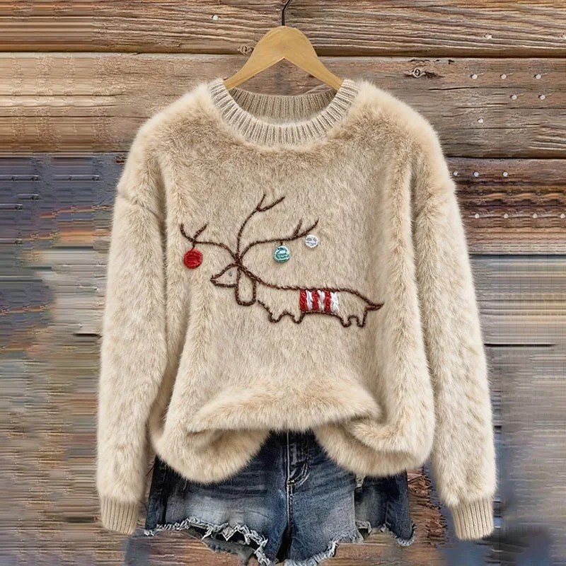 Loose Casual Crew Neck Christmas Sweatshirt