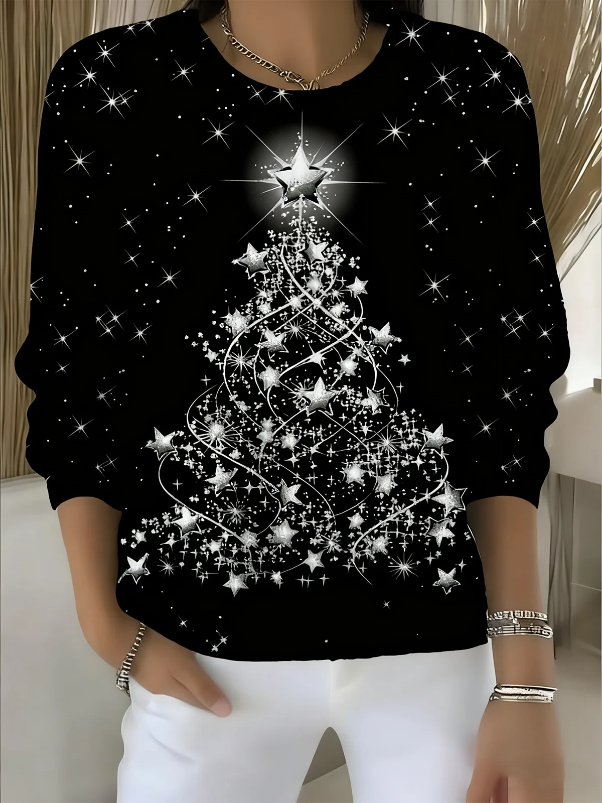 Women's Pullover Sweater Autumn and Winter Christmas Holiday Pattern Top