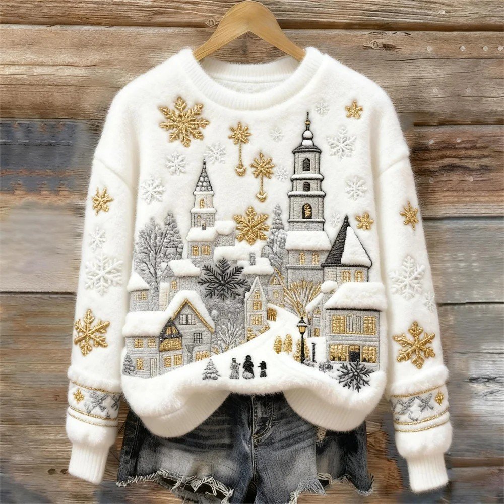 Loose Crew Neck Casual Christmas Sweatshirt