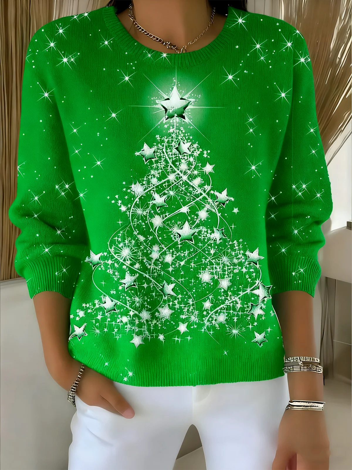 Women's Pullover Sweater Autumn and Winter Christmas Holiday Pattern Top