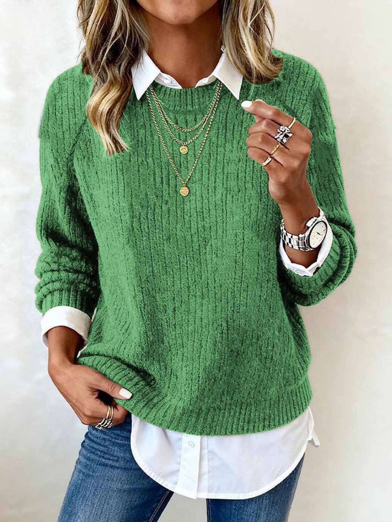 Casual Plain Crew Neck Sweater