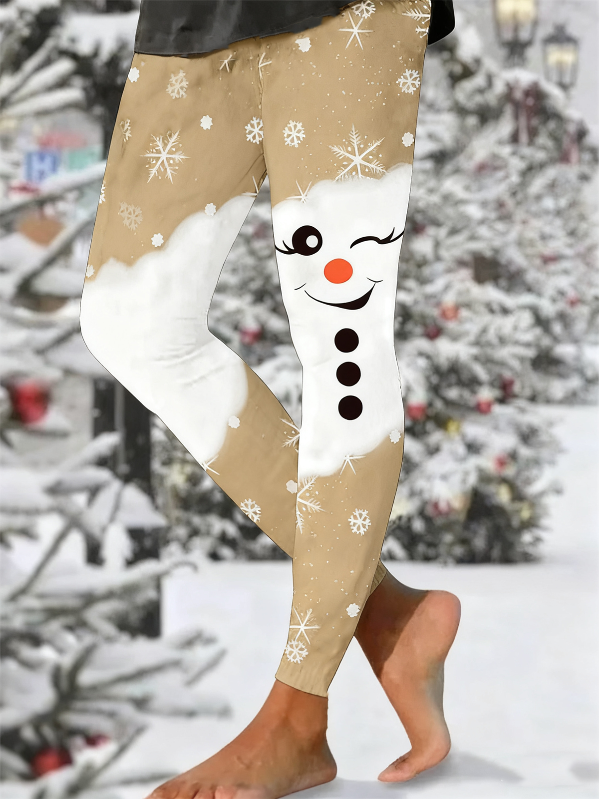 Women's Christmas Snowman Print Tight High Elastic Leggings