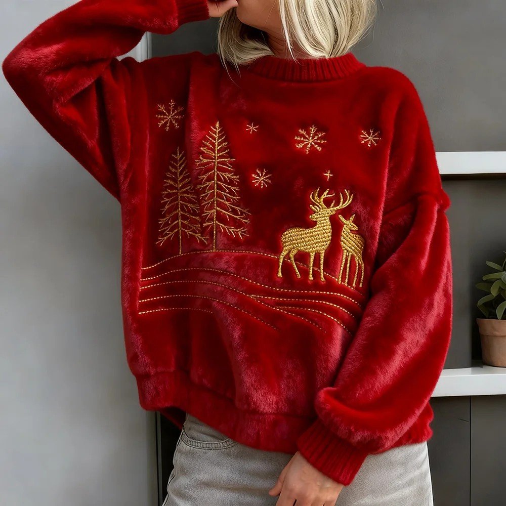 Loose Casual Crew Neck Christmas Sweatshirt