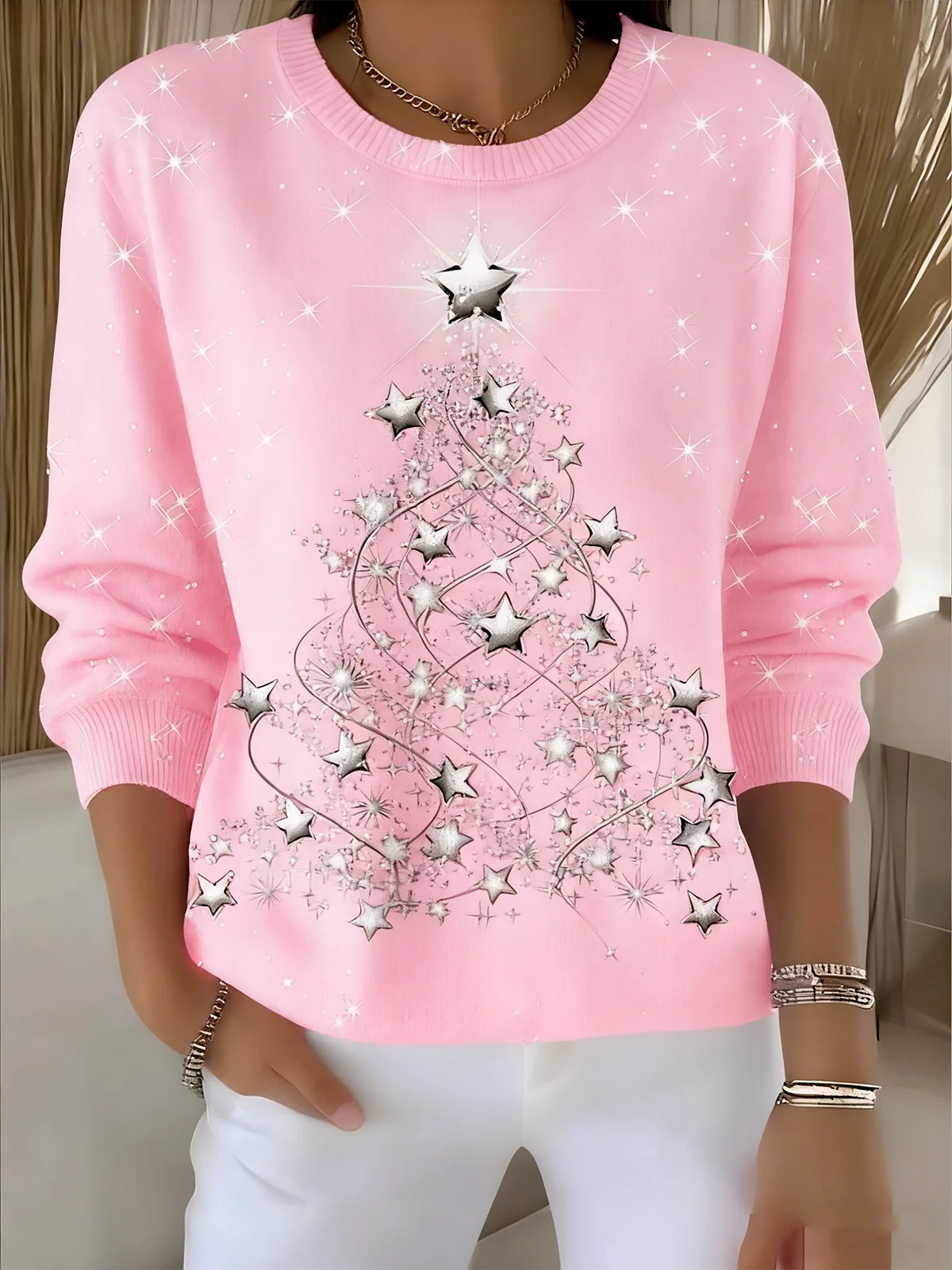 Women's Pullover Sweater Autumn and Winter Christmas Holiday Pattern Top
