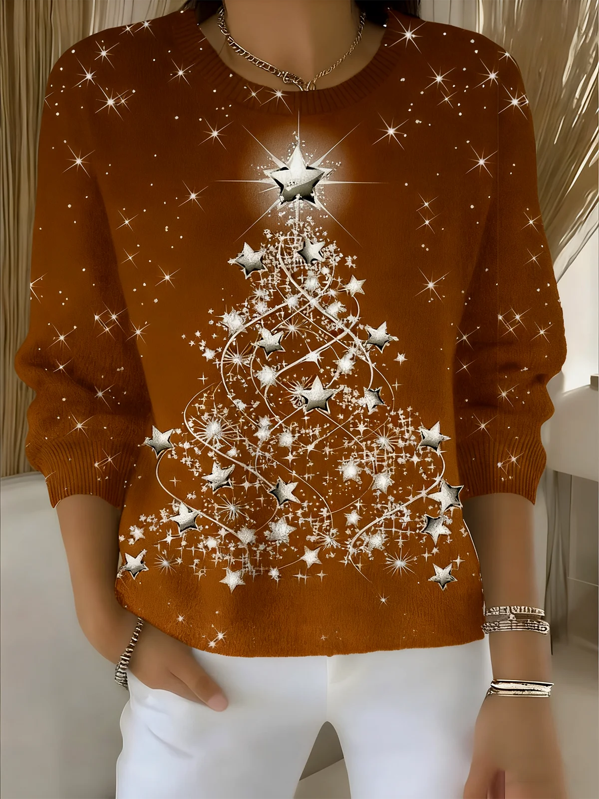 Women's Pullover Sweater Autumn and Winter Christmas Holiday Pattern Top
