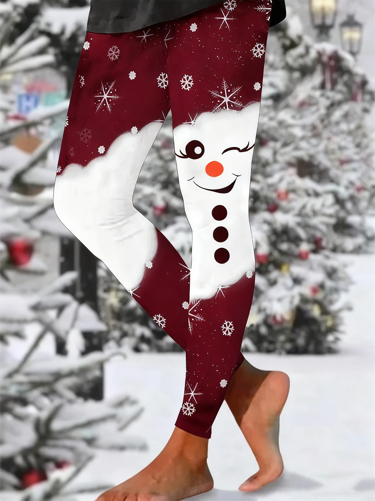 Women's Christmas Snowman Print Tight High Elastic Leggings
