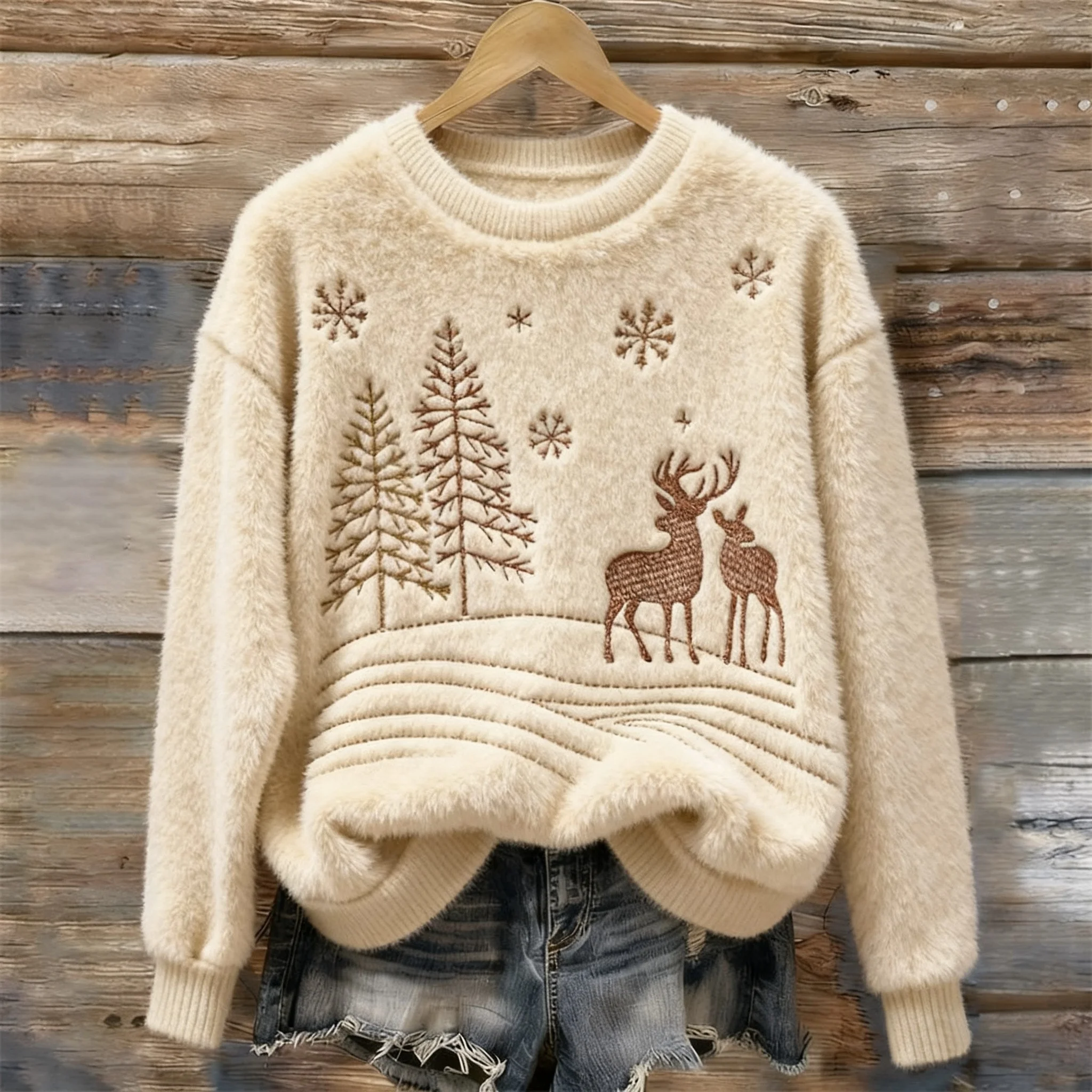 Loose Casual Crew Neck Christmas Sweatshirt