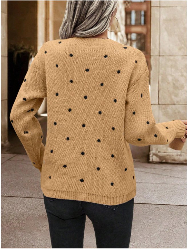 Crew Neck Polka Dots Street Sweater