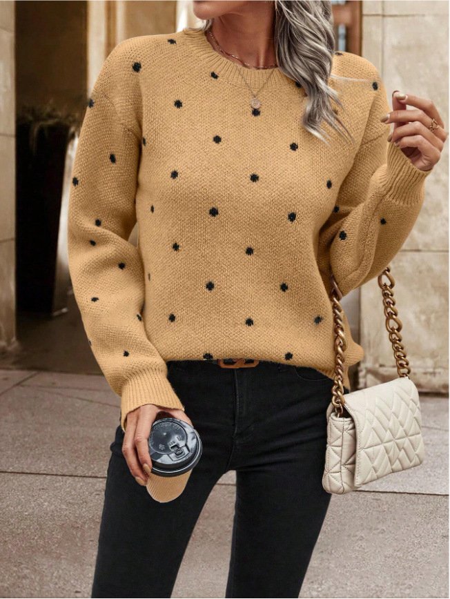 Crew Neck Polka Dots Street Sweater