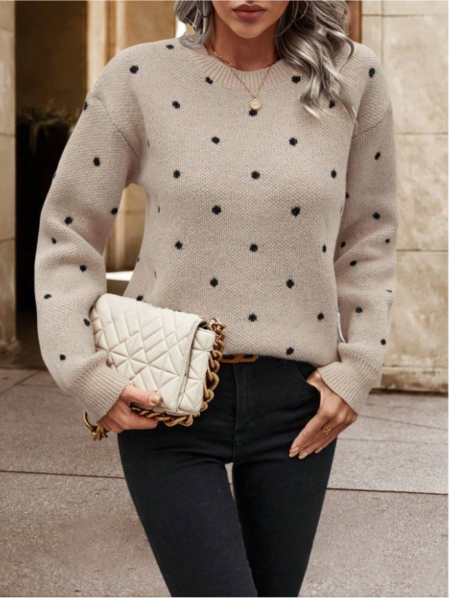 Crew Neck Polka Dots Street Sweater