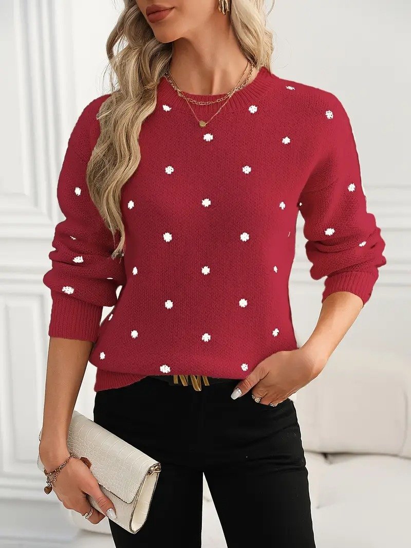 Crew Neck Polka Dots Street Sweater