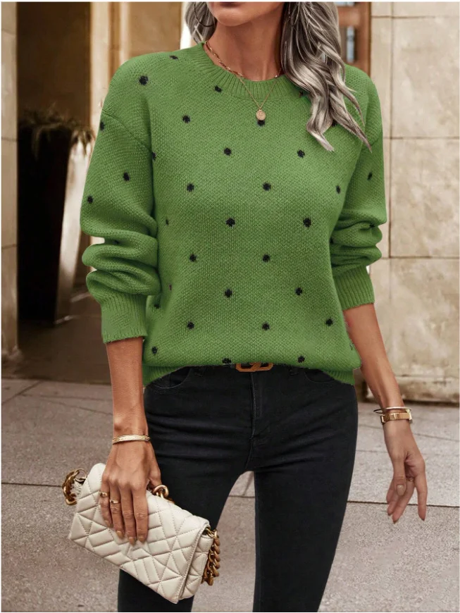 Crew Neck Polka Dots Street Sweater