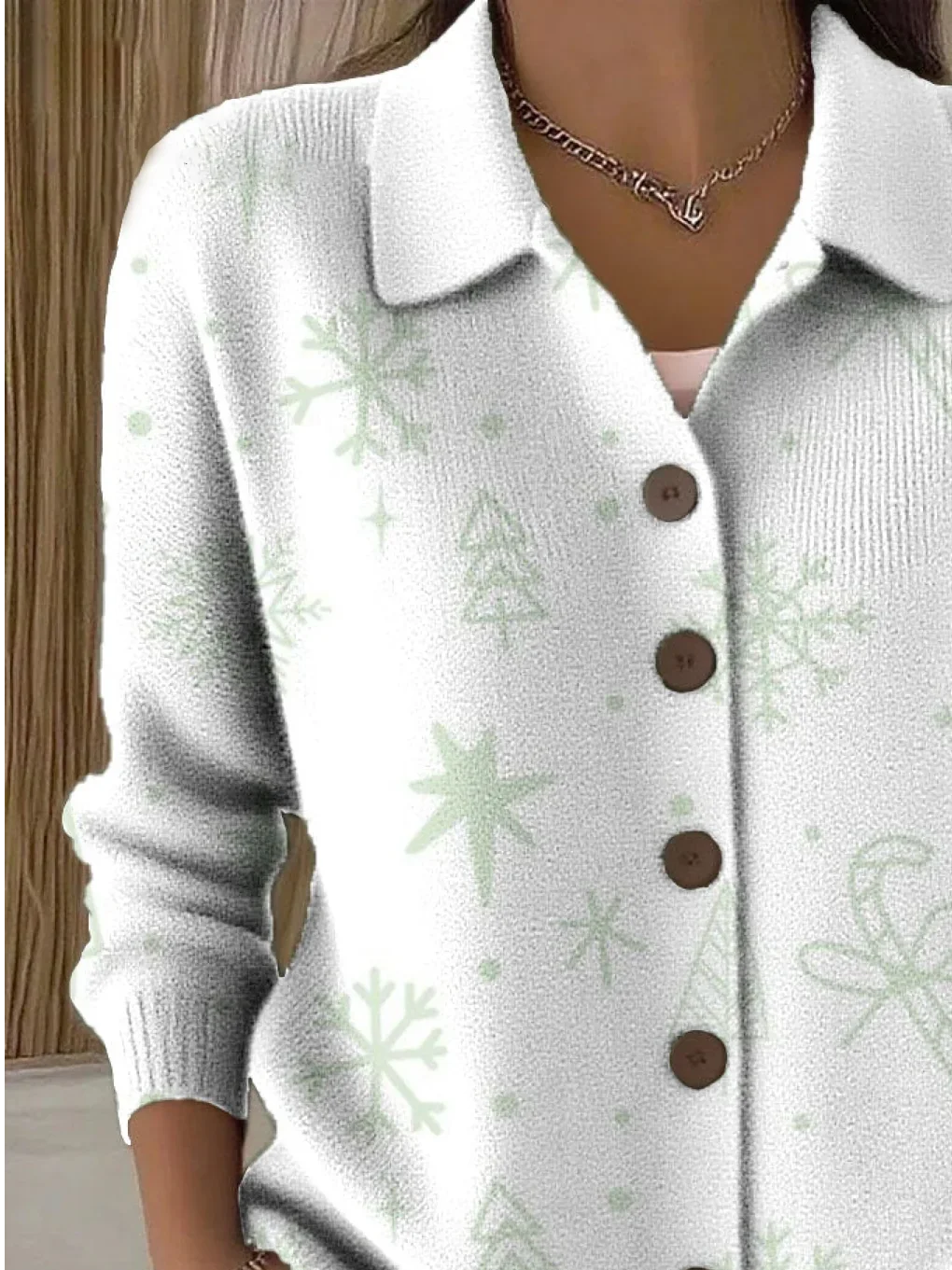 Women's Christmas Print Casual Button-Down Collar Cardigan