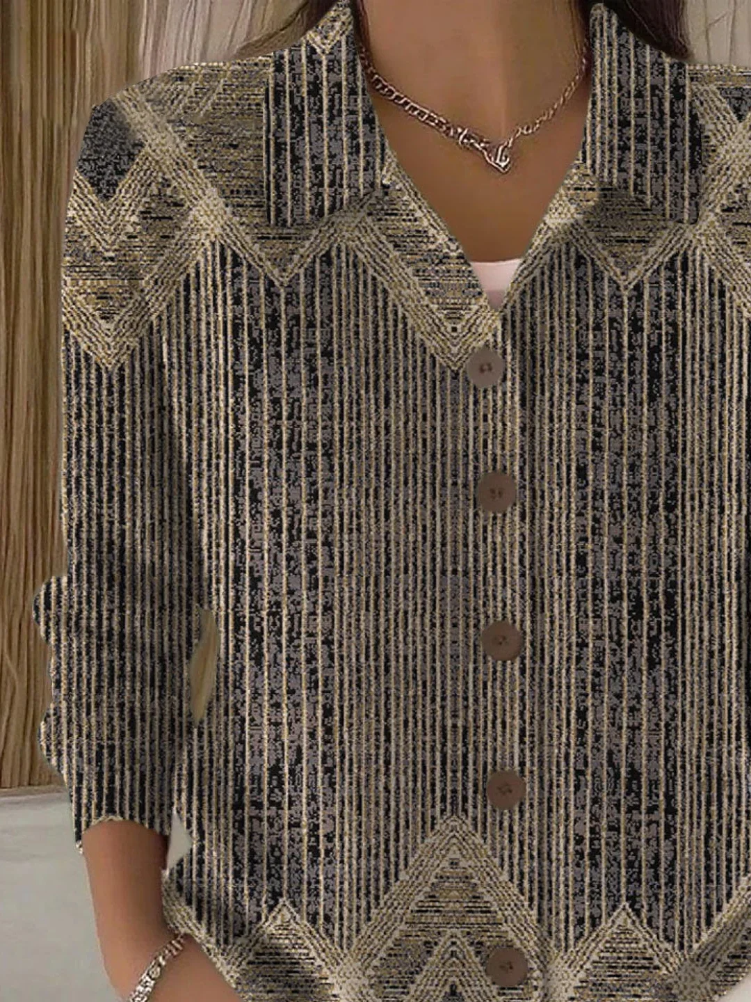 Women's Abstract Print Casual Button-Down Collar Cardigan