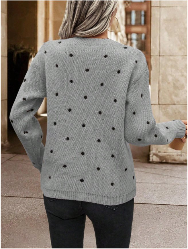 Crew Neck Polka Dots Street Sweater