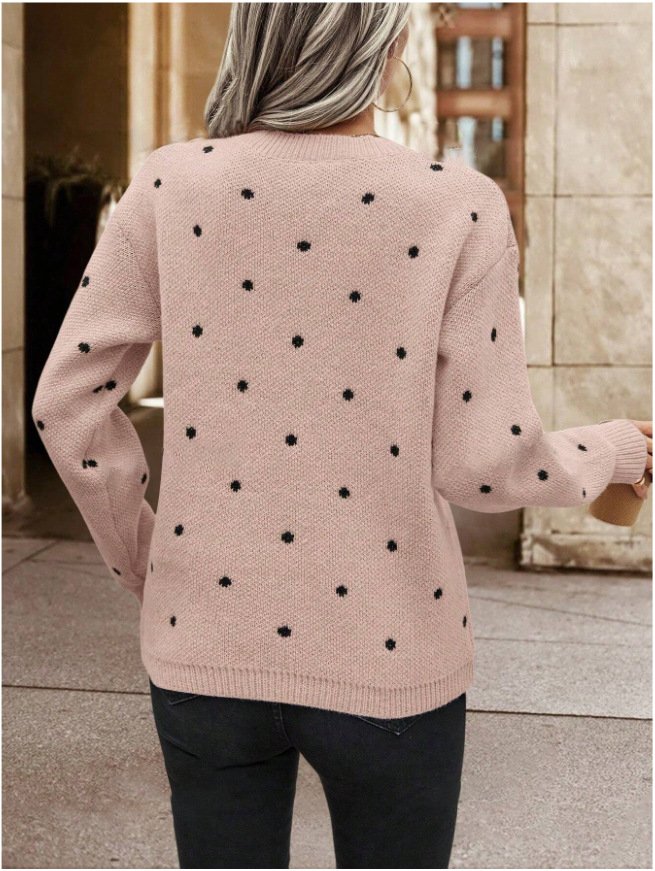 Crew Neck Polka Dots Street Sweater