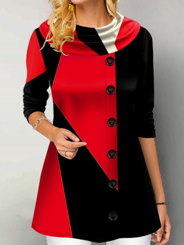 Women's Long Sleeve T-shirt Spring/Fall Green Geometric Printing Crew Neck Daily Going Out Casual Top